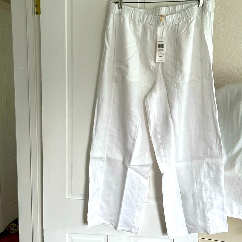 Eileen Fisher NWT Organic Linen Wide-Leg Pants white Size LG